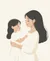 A cartoon mother holding a smiling girl, looking at one another