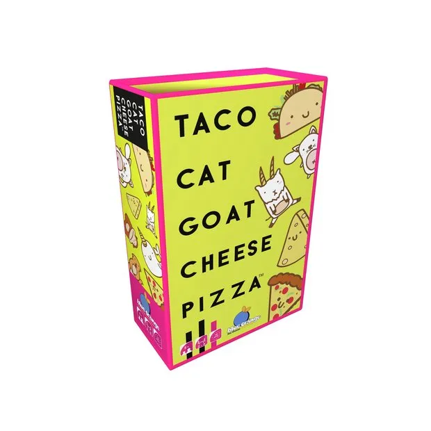 A box with Taco Cat Goat Cheese Pizza written on it